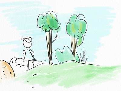 Her Garden child draw girl grass illustration pens sketch sky trees watercolour