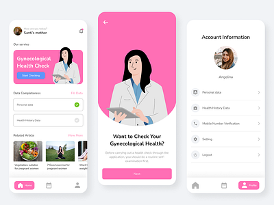 Check Pregnancy App 👶 healt app pink pregnancy ui design ui indonesia ui kit