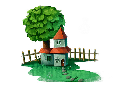 Small tree house design icon illustration typography