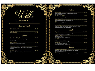"Wells Chophouse" Menu 2d art brand branding business color design fancy graphic design illustration logo menu menu design restaurant typography vector