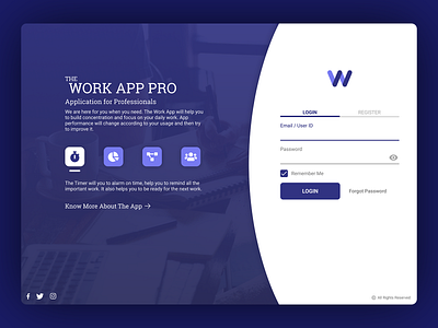 The Work App Pro graphic login page login screen ui ux