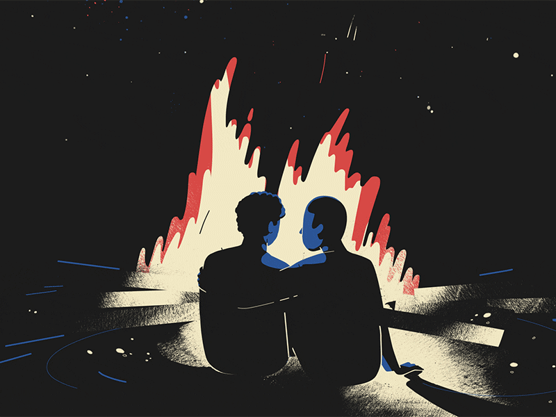 HIAS — For the Refugee — Couple animation campfire cel couple fire flash gif hias moth collective sparks