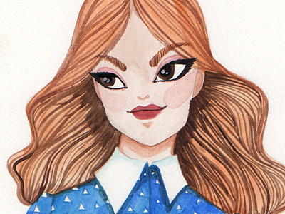 Watercolour blue female illustration paint portrait redhead tradtional watercolor watercolour woman
