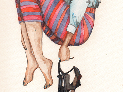 Sitting fashion female illustration paint stripes tradtional watercolor watercolour woman