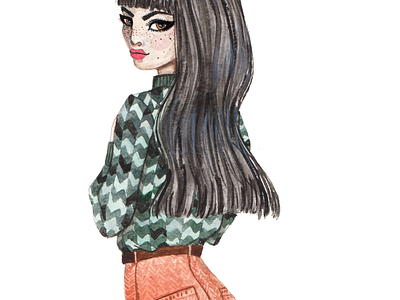 Glance 70s fashion figure illustration orange painted painting pattern traditional watercolor watercolour