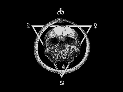 Nectagar drawn hand illustration monochrome occlut ouroboros pagan satanist skull snake symbols