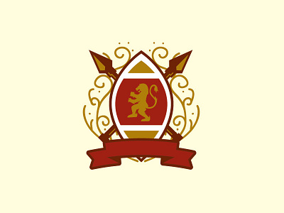 Lion beer etnic flat lion logo ornaments shield spear