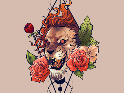 Lion Rose design geometric lion rose tattoo