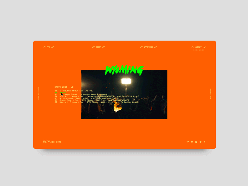 002 // Kanye West // Wyoming Tracklist bootstrap design editorial editorial design editorial layout home landing page product responsive type typography ui ux web web design