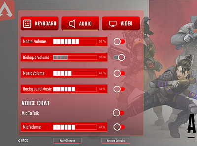 APEX LEGENDS GAME SETTINGS design eagames games graphic design icon logo ui ux vector