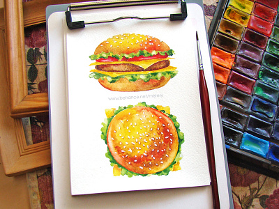Burger food icon illustration watercolor