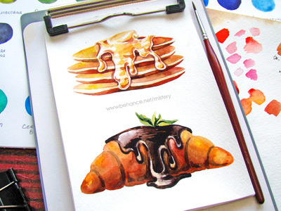 Dessert. Watercolor dessert food icon illustration pancake watercolor