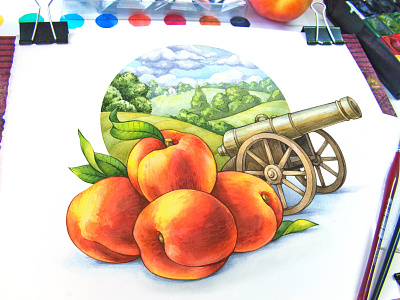 "War and Peach" concept illustration watercolor