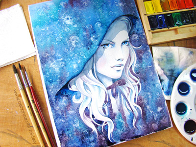 In the Blue art fairy girl illustration portrait watercolor