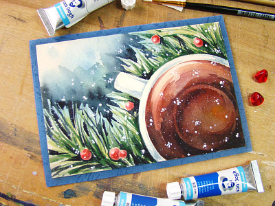 Merry Christmas art holiday illustration marry christmas tea watercolor