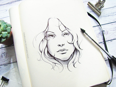 Portrait black and white fashion girl graphic illustration portrait sketchbook