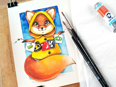 Fox animal art cartoon character children fox illustration watercolor