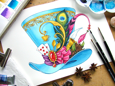 Hat of the Mad Hatter alice book design fairy tale illustration magic tea watercolor wonderland