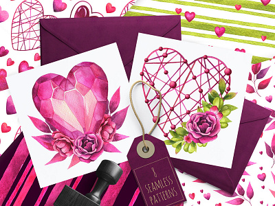 Sweet Love - set of watercolor illustrations art clipart design heart illustration love watercolor