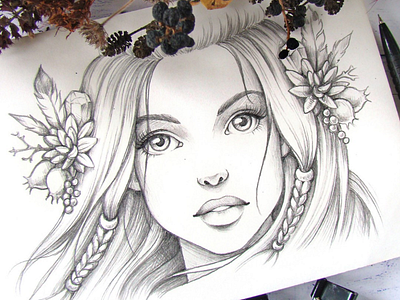 Autumn Wind. Graphic beauty character fantasy graphic illustration line art portrait sketch