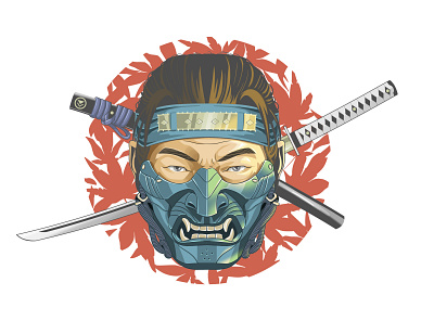 Jin Sakai clean digital drawing fan art fight game graphic design history illustration japan katana mask mongolia playstation protagonist realistic drawing red maple samurai vector war warrior