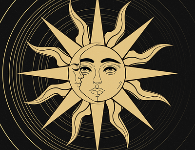 Golden Sun & Moon Illustration adobeillustrator design illustration logo moon sun texture vintage wallpaper