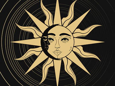 Golden Sun & Moon Illustration Contrast