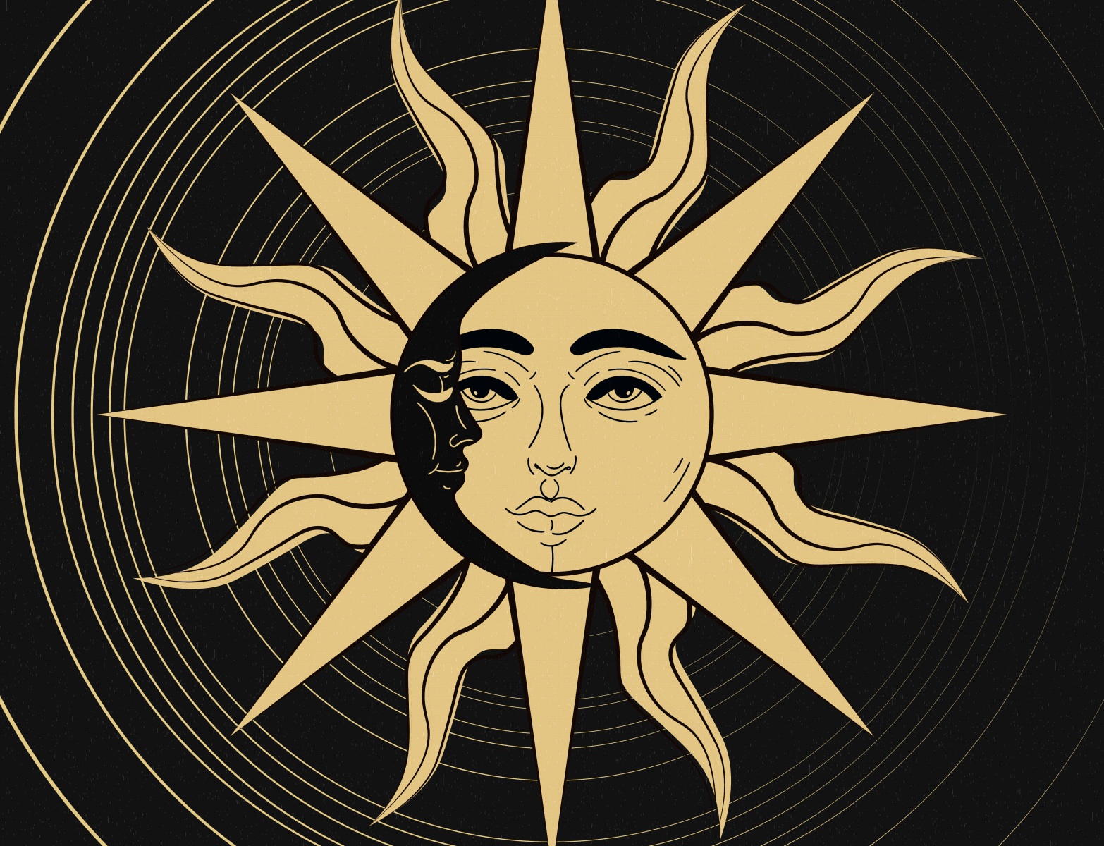 Golden Sun & Moon Illustration Contrast by Merve Ağaoğlu on Dribbble