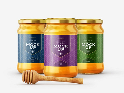 Honey Jar Mockup Set With Dipper