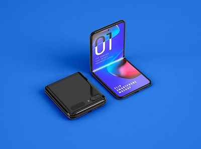 Folding Smartphone Mockup android curved device digital display elastic flex flexible flip foldable folded future gadget galaxy mobile mockup phone screen smartphone z flip