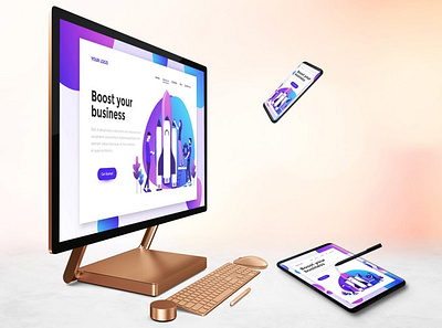 Responsive Screens Mockup abstract android app application clean device display laptop mac macbook mockup phone phone mockup realistic response responsive screen screens simple smartphone
