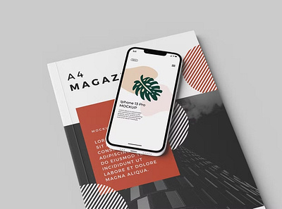 Cover Magazine with Phone 13 mockup abstract clean cover device display iphone iphone 13 iphone design iphone mockup mockup paper phone phone mockup phones realistic screen simple smartphone ui ux