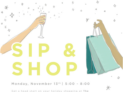 November Sip & Shop cheerful girly holidays illustration invitation junior league shop shopping sip social sparkle