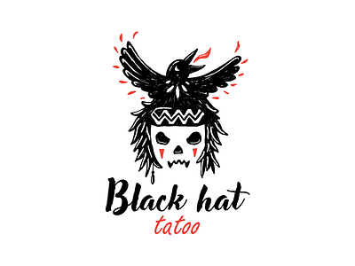 Black hat brand crow design hand drawn logo skull tatoo