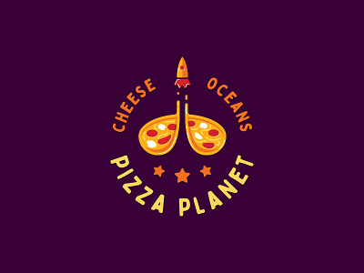 Pizza Planet brand branding cheese design illustration lettering logo pizza planet rocket space vector