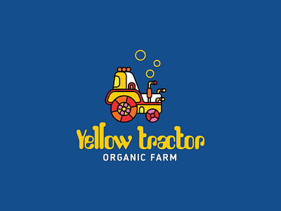 yellow tractor beatles blue brand branding cute design farm funny illustration logo organic tractor vector yellow