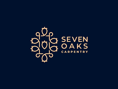 seven oaks acorn brand branding carpentry design illustration lineart logo oak ornament simple vector