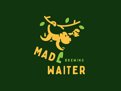 Mad waiter beer bottle brand branding brewing cute design funny illustration jungle logo monkey vector