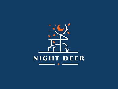 night deer brand branding cute deer design forest horn illustration leaf logo moon simple stars vector