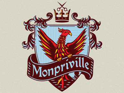 Monpriville barbershop childs crown logo magic phoenix shield