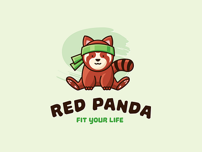 Red Panda funny jump logo panda red