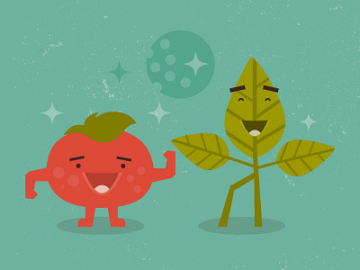 Tomato & Basil Illustration basil character design characters dancing food fun funny illustration texture tomato vector