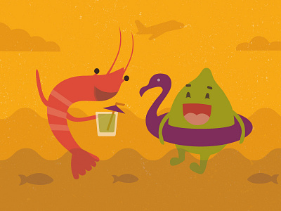 Shrimp & Lime illustration character couple happy hot illustration lime pool prawn shrimp summer swimming vector