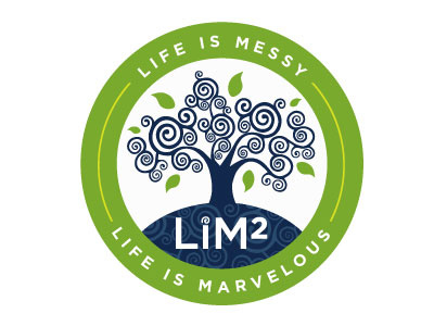 Final Logo for Life is Messy, Life is Marvelous: LiM Squared life is good antidote seal logo self help concept tree logo