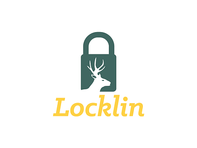 Network Security Logo clean deer flat green lock logo simple stag stroke yellow