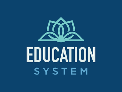 Education System Logo book clean education flat flower lotus school simple stroke