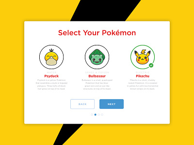 Day 64 – Select User Type 064 bullbasaur card check dailyui pikachu pokemon psyduck select select user type uidesign user interface