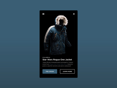 Day 75 – Pre-Order 075 button card columbia dailyui jacket mobile order pre order rogue one star wars user interface