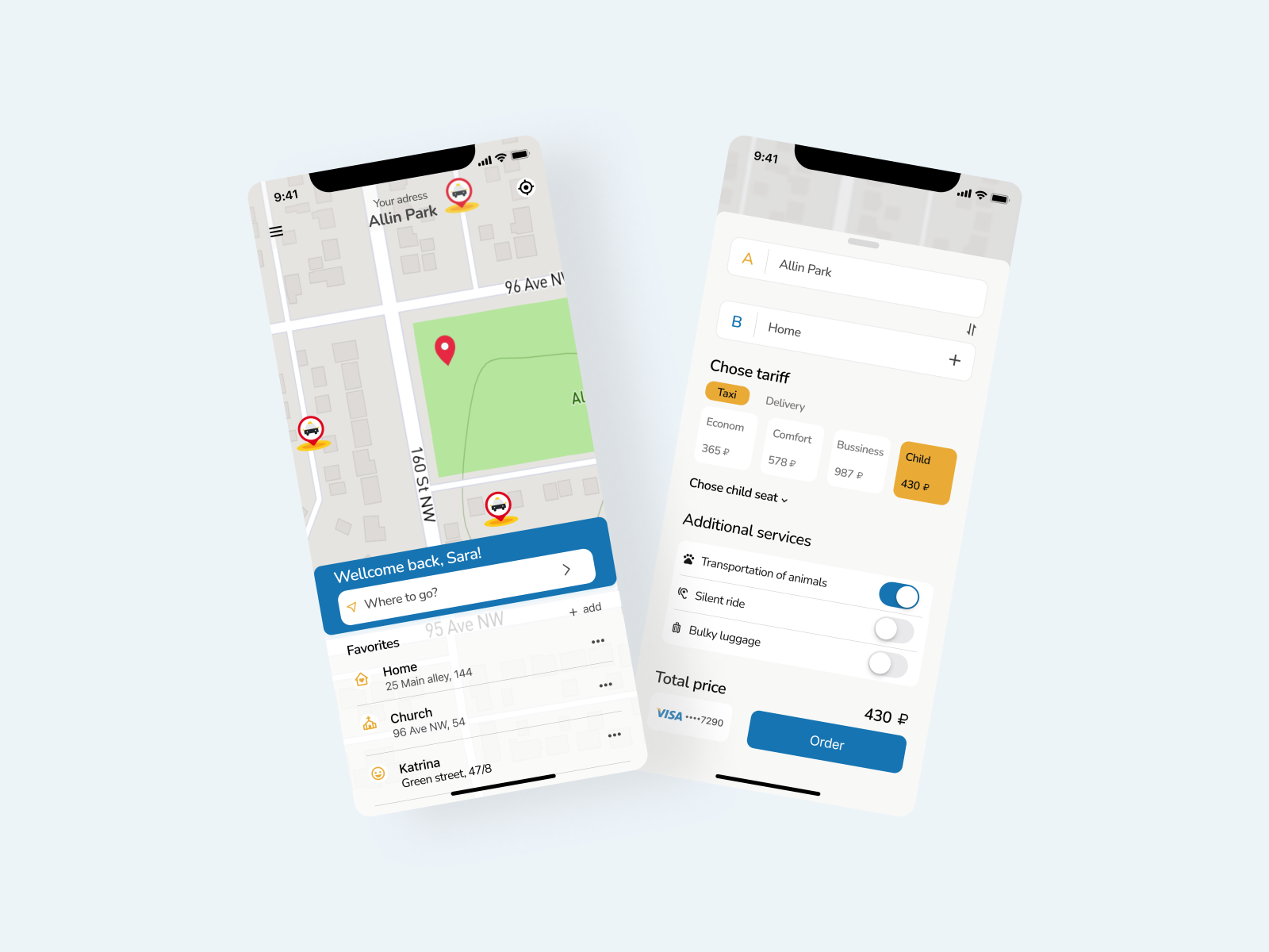 Taxi ordering app by Margarita Stulova on Dribbble