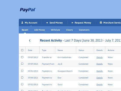Paypal Redesign Preview banking blue flat money paypal redesign ui ux web design